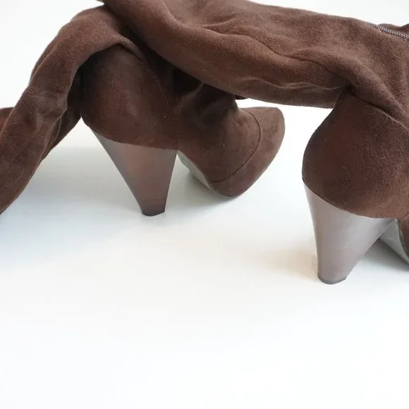 Dark Brown Suede High Heeled Boots Size 7.5 - Picture 5 of 6